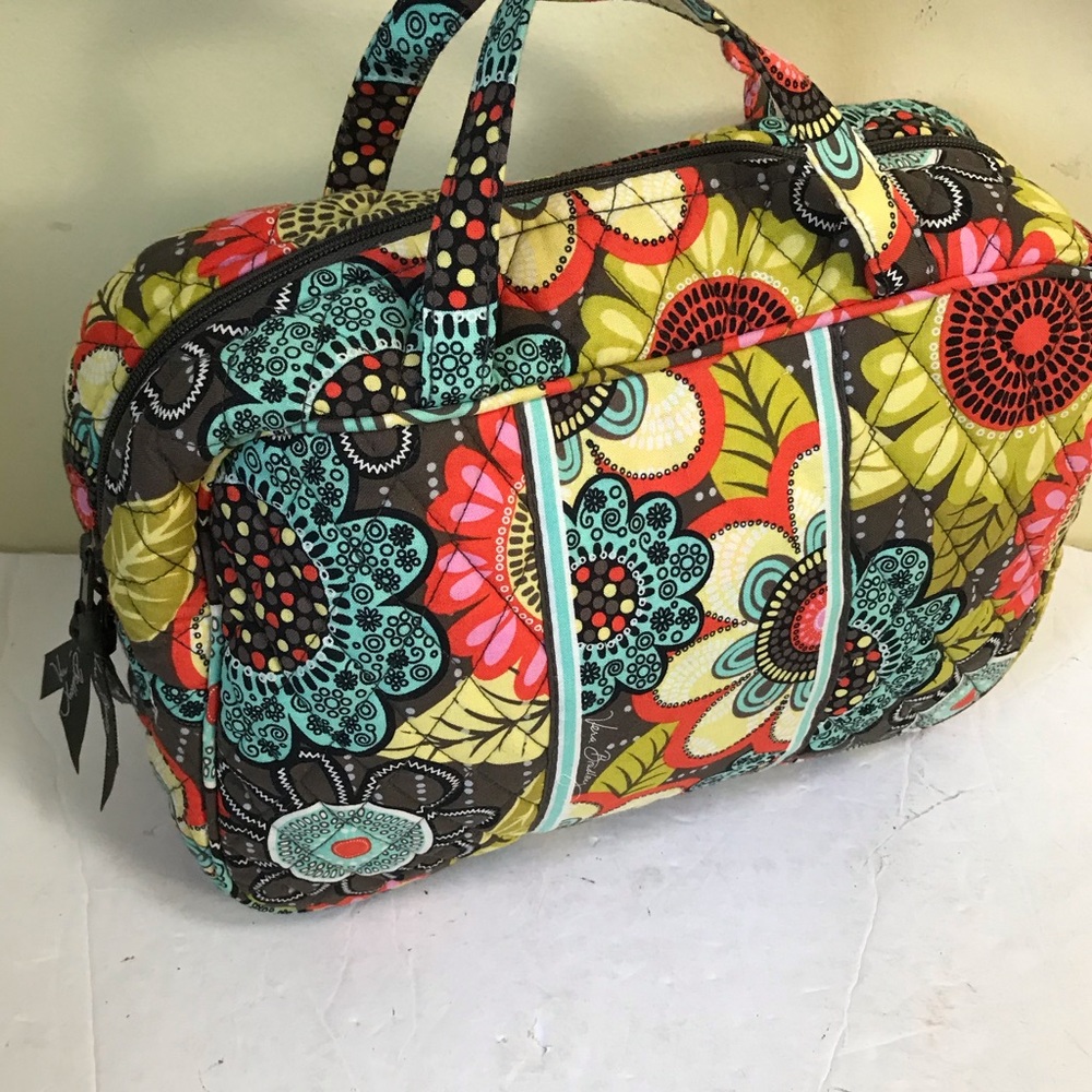 VERA BRADLEY Floral Cotton Satchel Bag Travel Purse Cosmetic Pockets Duffle Zip